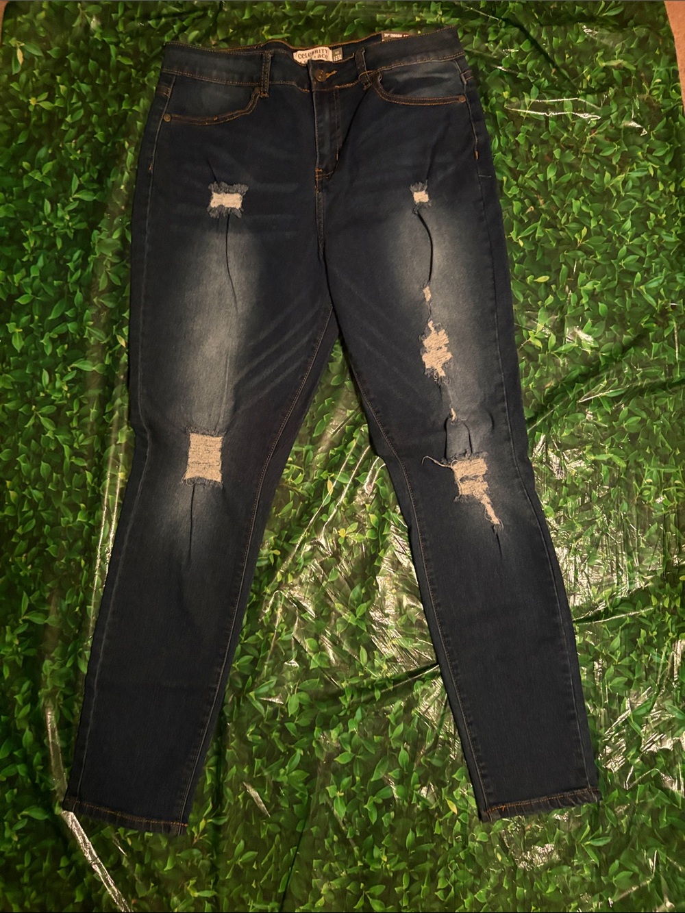 Women’s Dark Blue Distressed Skinny Jeans - Stretch Fit
